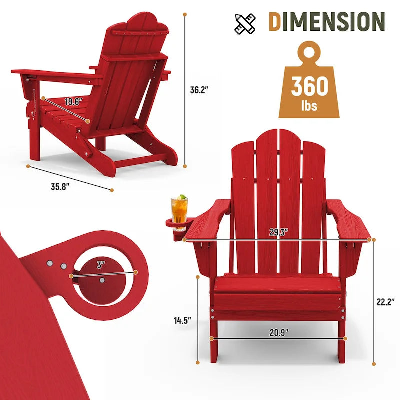 Chaise Adirondack pliante réglable en PEHD pour l'extérieur/l'intérieur