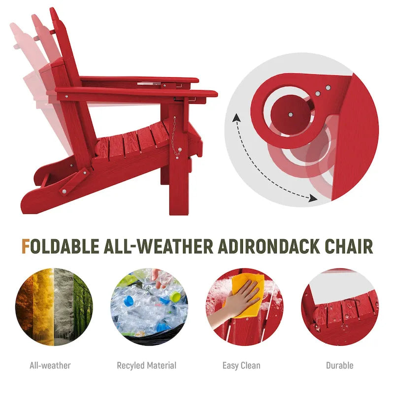 Chaise Adirondack pliante réglable en PEHD pour l'extérieur/l'intérieur