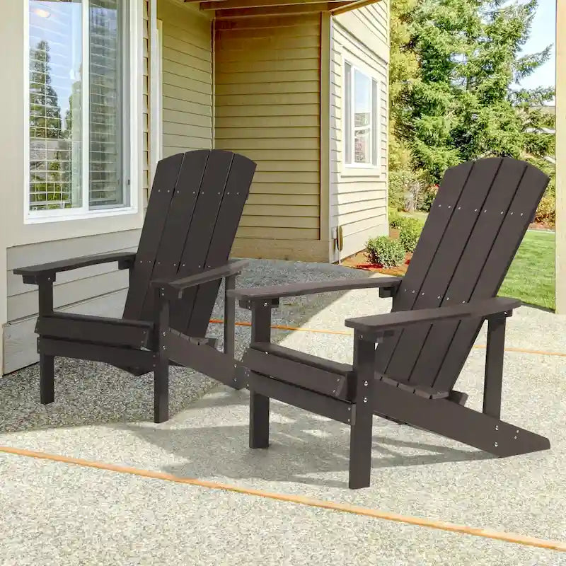 Chaise Adirondack BONOSUKI pour patio avec porte-gobelet, en résine résistante aux intempéries - Lot de 2