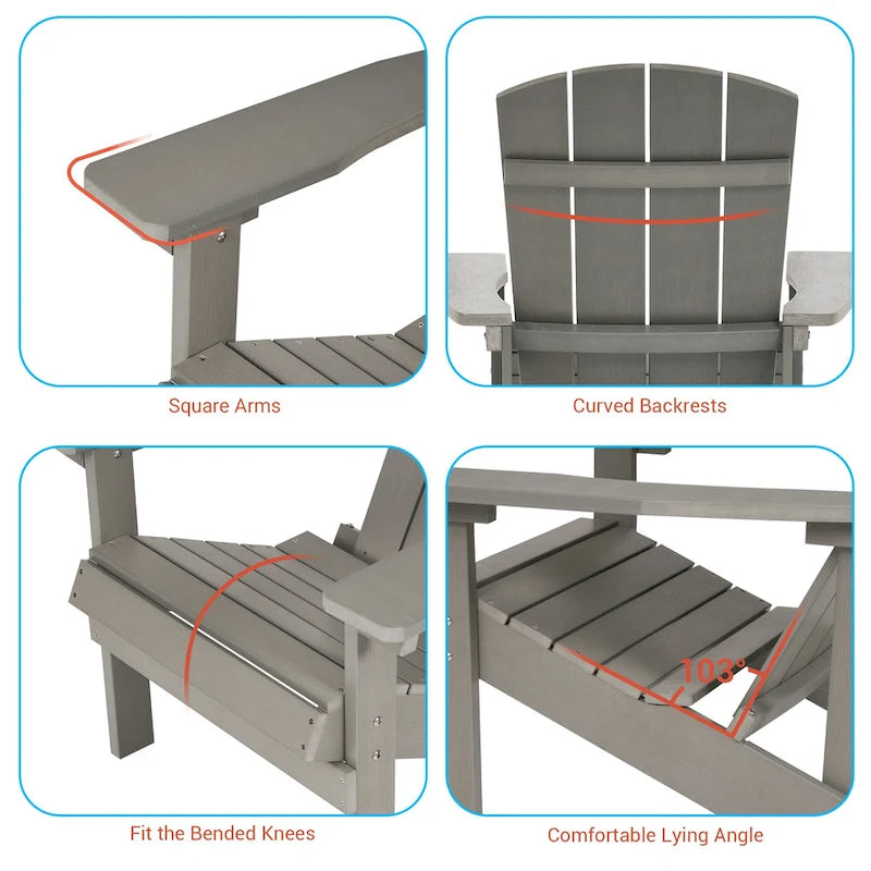 Chaise Adirondack BONOSUKI pour patio avec porte-gobelet, en résine résistante aux intempéries - Lot de 2