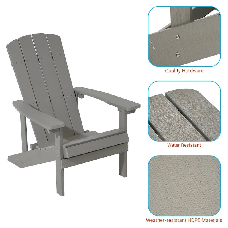 Chaise Adirondack BONOSUKI pour patio avec porte-gobelet, en résine résistante aux intempéries - Lot de 2
