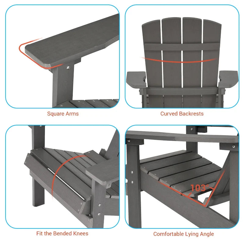 Chaise Adirondack BONOSUKI pour patio avec porte-gobelet, en résine résistante aux intempéries - Lot de 2