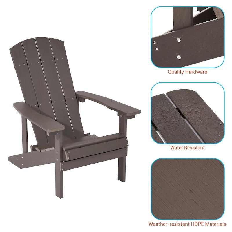 Chaise Adirondack BONOSUKI pour patio avec porte-gobelet, en résine résistante aux intempéries - Lot de 2