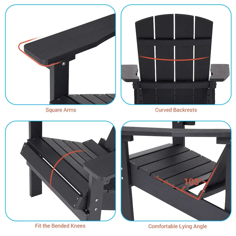 Chaise Adirondack BONOSUKI pour patio avec porte-gobelet, en résine résistante aux intempéries - Lot de 2