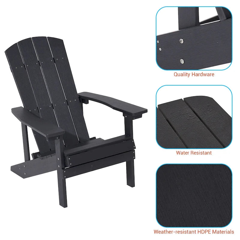 Chaise Adirondack BONOSUKI pour patio avec porte-gobelet, en résine résistante aux intempéries - Lot de 2