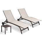 Chaises longues d'extérieur et table d'appoint, transat de patio avec roulettes ensemble 3 pièces - Voir photo