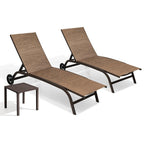 Chaises longues d'extérieur et table d'appoint, transat de patio avec roulettes ensemble 3 pièces - Voir photo