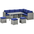 Outsunny Ensemble de Meubles de Patio en Osier 7 Pièces, Ensemble de Canapés Modulables d'Extérieur avec Table Plateau en Plastique Aspect Bois