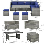 Outsunny Ensemble de Meubles de Patio en Osier 7 Pièces, Ensemble de Canapés Modulables d'Extérieur avec Table Plateau en Plastique Aspect Bois