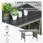 Outsunny Ensemble de Meubles de Patio en Osier 7 Pièces, Ensemble de Canapés Modulables d'Extérieur avec Table Plateau en Plastique Aspect Bois