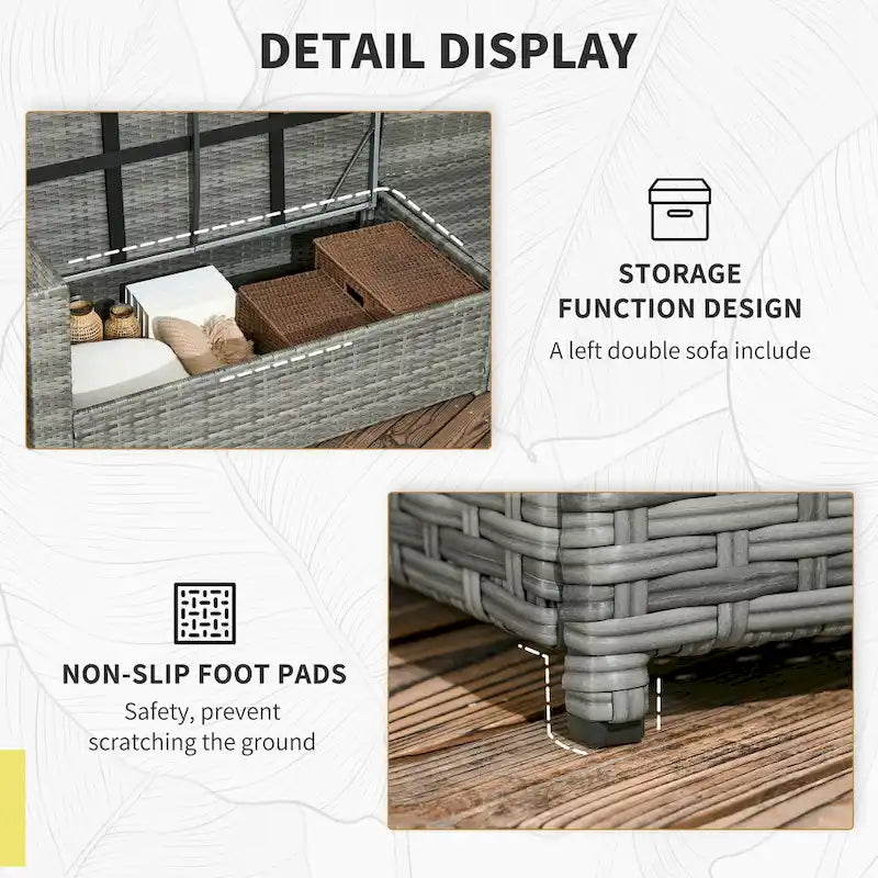 Outsunny Ensemble de Meubles de Patio en Osier 7 Pièces, Ensemble de Canapés Modulables d'Extérieur avec Table Plateau en Plastique Aspect Bois