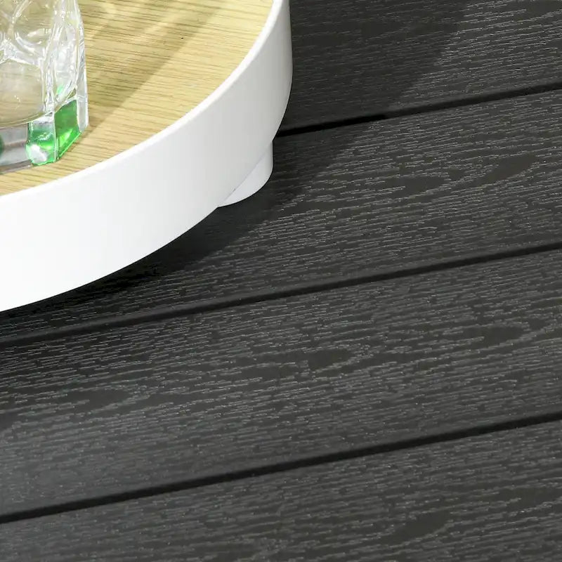 Outsunny Ensemble de Meubles de Patio en Osier 7 Pièces, Ensemble de Canapés Modulables d'Extérieur avec Table Plateau en Plastique Aspect Bois
