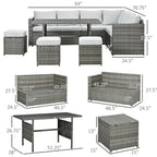 Outsunny Ensemble de Meubles de Patio en Osier 7 Pièces, Ensemble de Canapés Modulables d'Extérieur avec Table Plateau en Plastique Aspect Bois