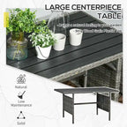 Outsunny Ensemble de Meubles de Patio en Osier 7 Pièces, Ensemble de Canapés Modulables d'Extérieur avec Table Plateau en Plastique Aspect Bois