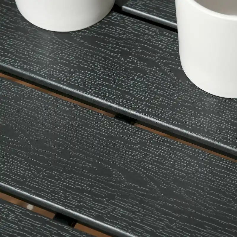 Outsunny Ensemble de Meubles de Patio en Osier 7 Pièces, Ensemble de Canapés Modulables d'Extérieur avec Table Plateau en Plastique Aspect Bois