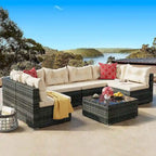 Moasis 7 Pieces Outdoor Patio Furniture Wicker Sectional Sofa Conversation Set with Coffee Table and Cushions