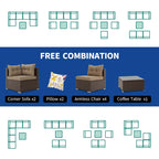 Moasis Ensemble de Conversation Extérieur de 7 Pièces, Sectionnel en Osier avec Table Basse et Coussins