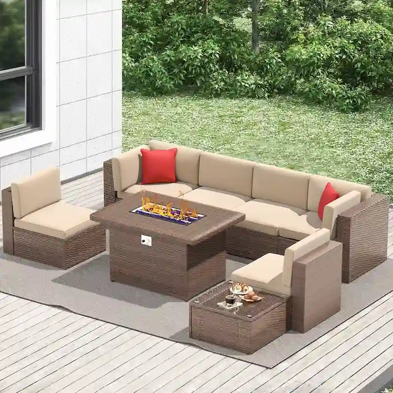 Ensembles de conversation de patio 8 pièces avec table de foyer