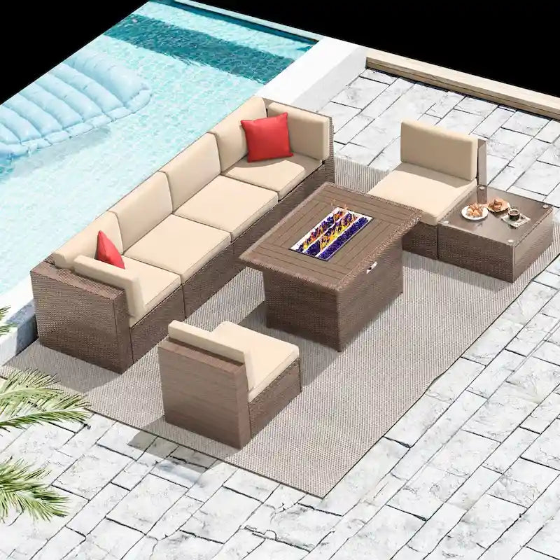 Ensembles de conversation de patio 8 pièces avec table de foyer