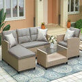 Salon, Extérieur, Ensembles de mobilier de patio, Canapé sectionnel en rotin 4 pièces avec coussins d'assise
