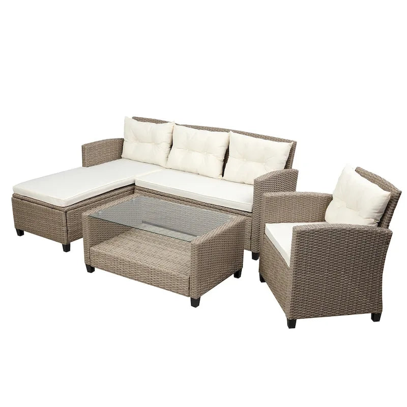 Living room,Outdoor, Patio Furniture Sets, 4 Piece Conversation Set Wicker Ratten Sectional Sofa with Seat Cushions
