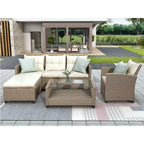 Salon, Extérieur, Ensembles de mobilier de patio, Canapé sectionnel en rotin 4 pièces avec coussins d'assise