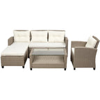 Salon, Extérieur, Ensembles de mobilier de patio, Canapé sectionnel en rotin 4 pièces avec coussins d'assise