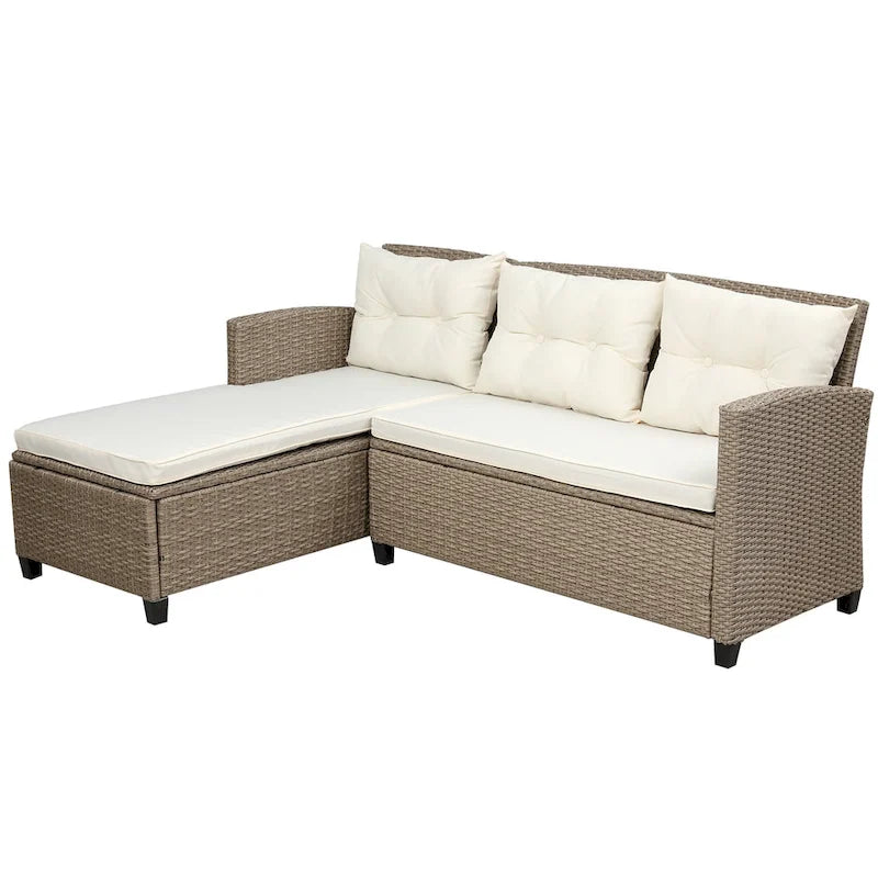 Salon, Extérieur, Ensembles de mobilier de patio, Canapé sectionnel en rotin 4 pièces avec coussins d'assise