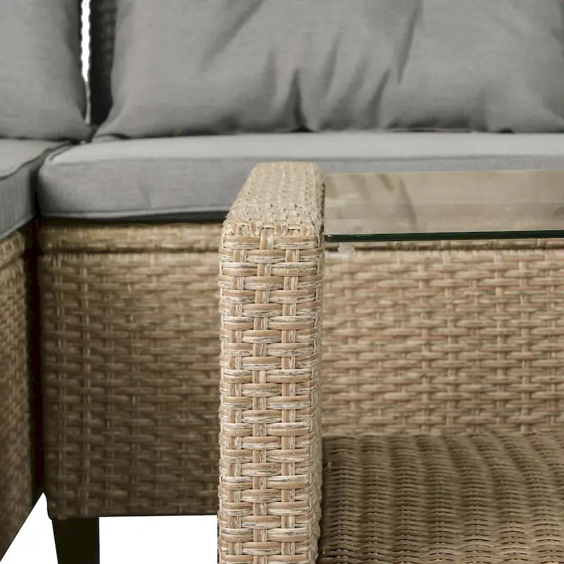 Salon, Extérieur, Ensembles de mobilier de patio, Canapé sectionnel en rotin 4 pièces avec coussins d'assise
