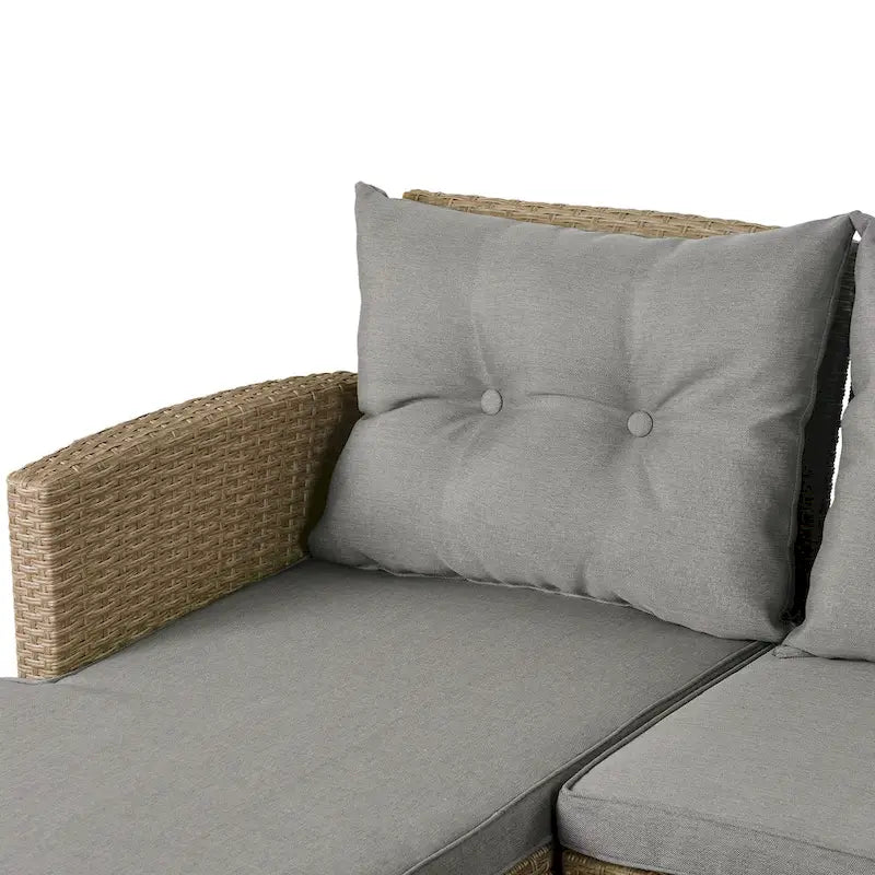 Salon, Extérieur, Ensembles de mobilier de patio, Canapé sectionnel en rotin 4 pièces avec coussins d'assise