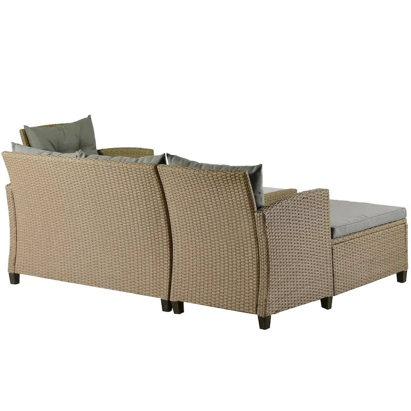 Salon, Extérieur, Ensembles de mobilier de patio, Canapé sectionnel en rotin 4 pièces avec coussins d'assise