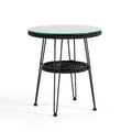 Table basse d'extérieur ronde Dana Boho de 19 po en osier avec plateau en verre trempé et pieds en métal par M&L Co.