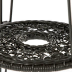 Table basse d'extérieur ronde Dana Boho de 19 po en osier avec plateau en verre trempé et pieds en métal par M&L Co.
