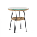 Table basse d'extérieur ronde Dana Boho de 19 po en osier avec plateau en verre trempé et pieds en métal par M&L Co.