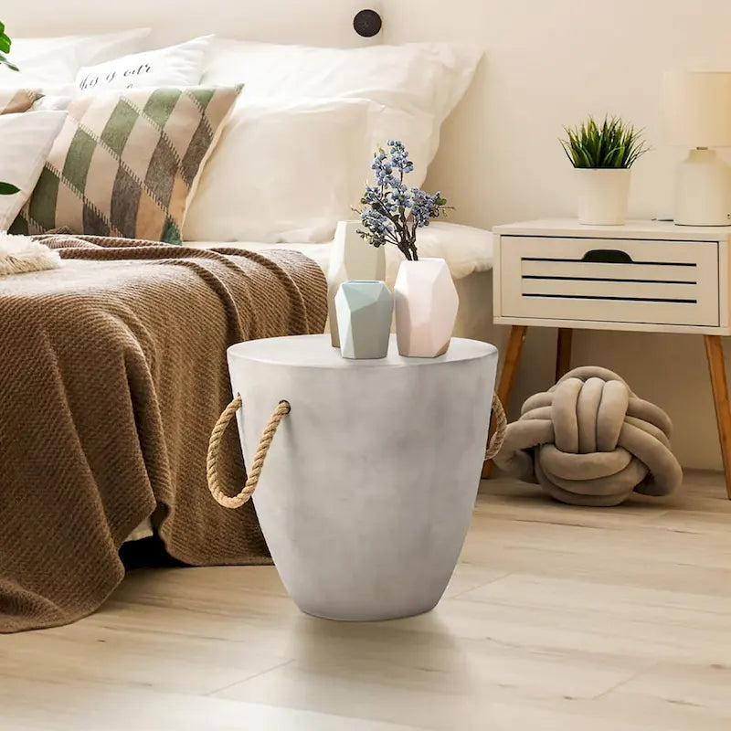 Table d'appoint d'extérieur en béton VENTOPYR avec corde de chanvre pour terrasse