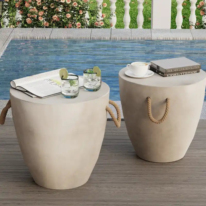 Table d'appoint d'extérieur en béton VENTOPYR avec corde de chanvre pour terrasse