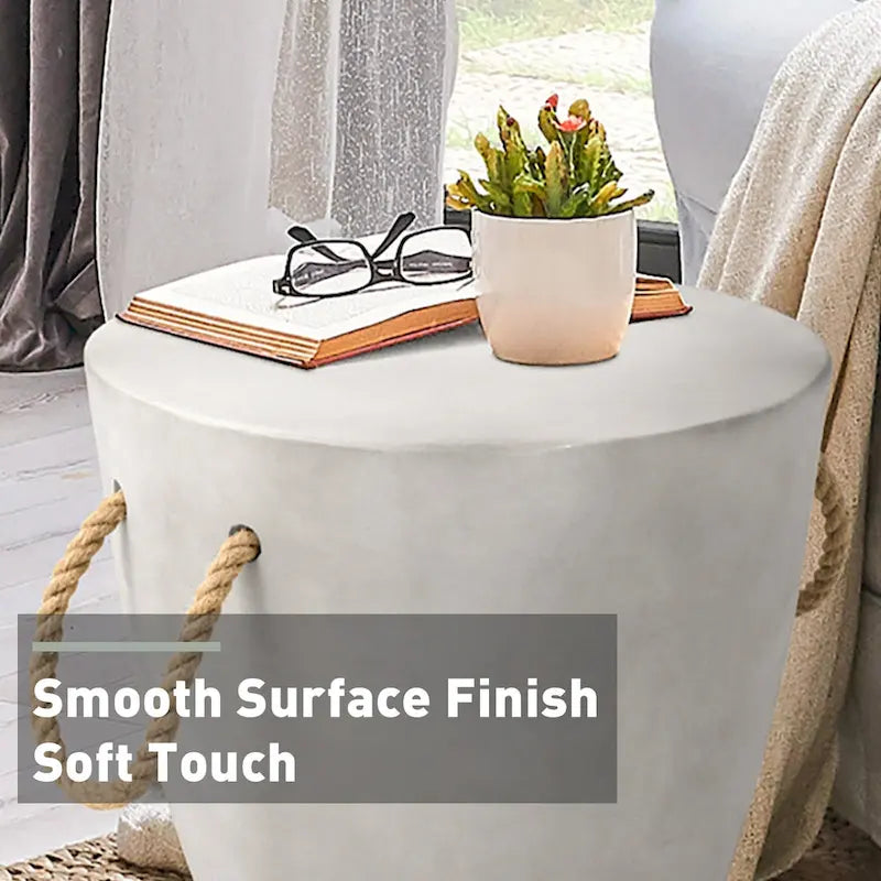 Table d'appoint d'extérieur en béton VENTOPYR avec corde de chanvre pour terrasse