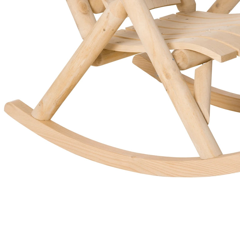 Fauteuil à bascule Outsunny Adirondack rustique d'extérieur, rocking chair de patio en bois de sapin au design bûche à lattes pour la détente sur la véranda ou dans le jardin