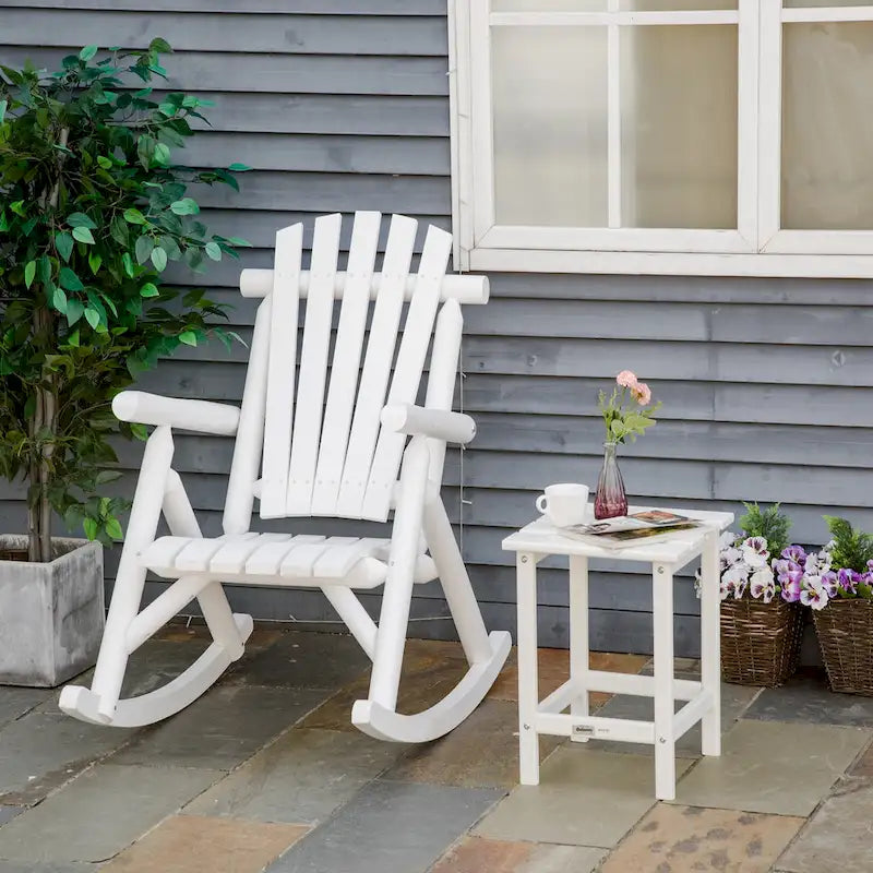 Fauteuil à bascule Outsunny Adirondack rustique d'extérieur, rocking chair de patio en bois de sapin au design bûche à lattes pour la détente sur la véranda ou dans le jardin