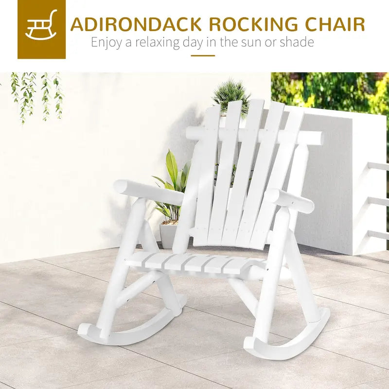 Fauteuil à bascule Outsunny Adirondack rustique d'extérieur, rocking chair de patio en bois de sapin au design bûche à lattes pour la détente sur la véranda ou dans le jardin