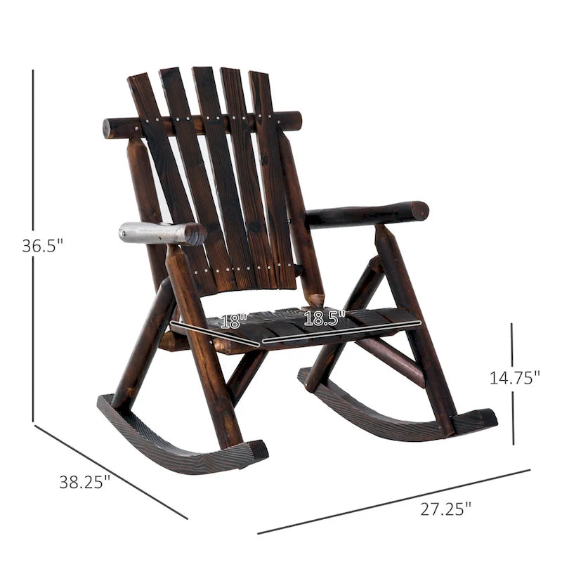 Fauteuil à bascule Outsunny Adirondack rustique d'extérieur, rocking chair de patio en bois de sapin au design bûche à lattes pour la détente sur la véranda ou dans le jardin