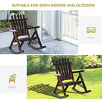 Fauteuil à bascule Outsunny Adirondack rustique d'extérieur, rocking chair de patio en bois de sapin au design bûche à lattes pour la détente sur la véranda ou dans le jardin