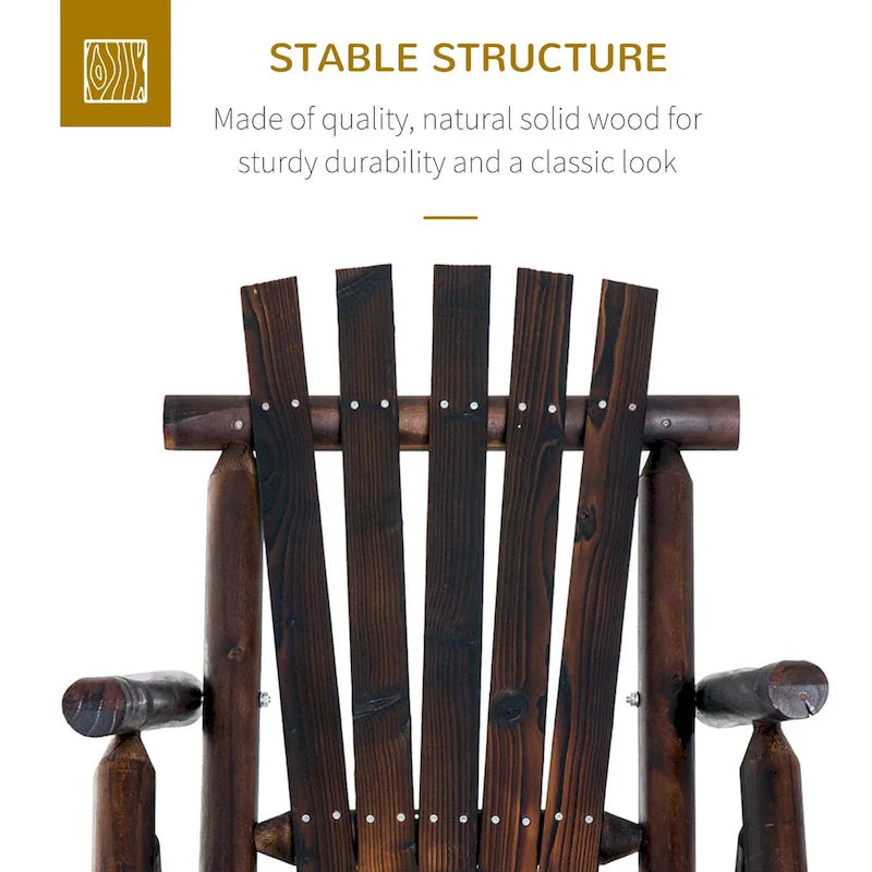 Fauteuil à bascule Outsunny Adirondack rustique d'extérieur, rocking chair de patio en bois de sapin au design bûche à lattes pour la détente sur la véranda ou dans le jardin