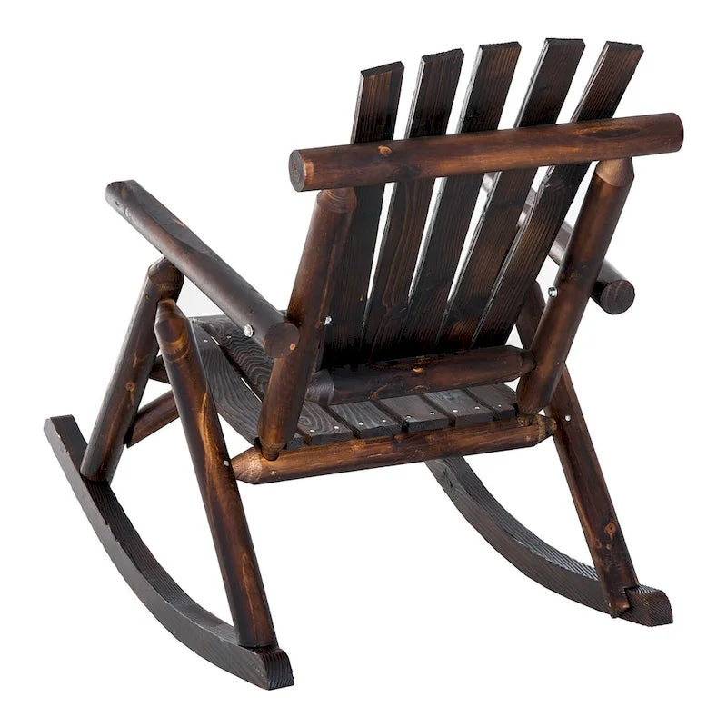 Fauteuil à bascule Outsunny Adirondack rustique d'extérieur, rocking chair de patio en bois de sapin au design bûche à lattes pour la détente sur la véranda ou dans le jardin