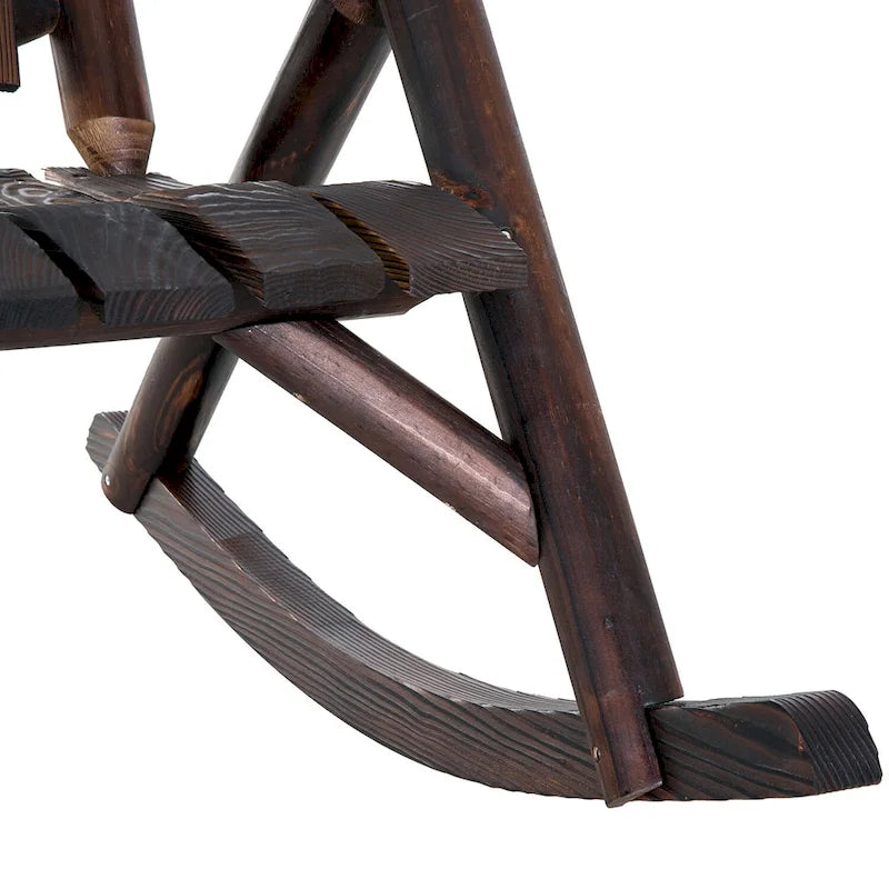 Fauteuil à bascule Outsunny Adirondack rustique d'extérieur, rocking chair de patio en bois de sapin au design bûche à lattes pour la détente sur la véranda ou dans le jardin