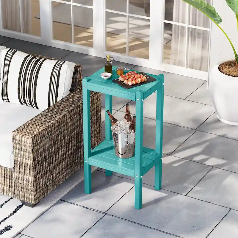Table carrée d'extérieur Polytrends Laguna en PEHD toutes saisons à deux étagères pour patio
