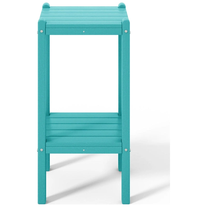 Table carrée d'extérieur Polytrends Laguna en PEHD toutes saisons à deux étagères pour patio