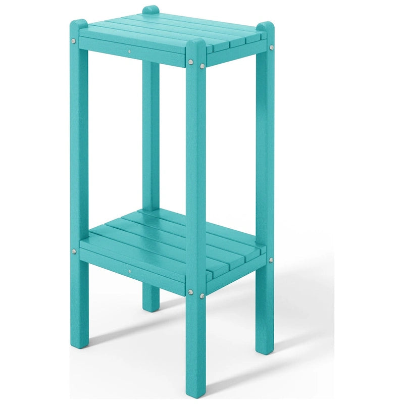 Table carrée d'extérieur Polytrends Laguna en PEHD toutes saisons à deux étagères pour patio