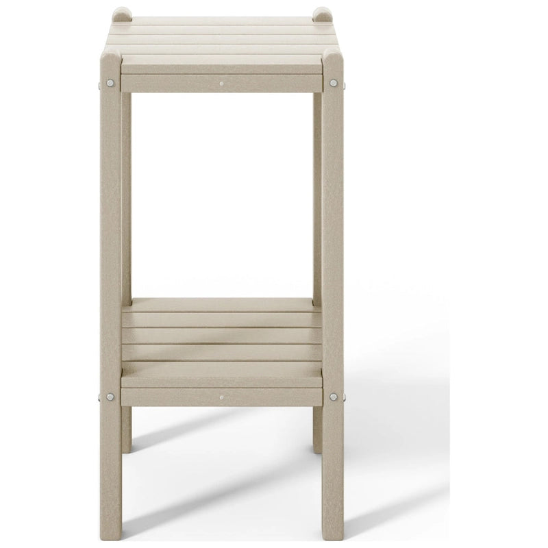Table carrée d'extérieur Polytrends Laguna en PEHD toutes saisons à deux étagères pour patio