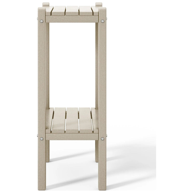 Table carrée d'extérieur Polytrends Laguna en PEHD toutes saisons à deux étagères pour patio